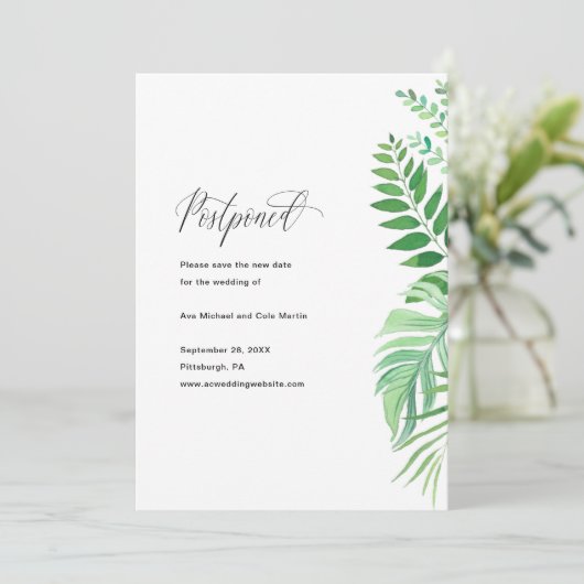 Eenvoudig Greenery Wedding Postponement kondiging Aankondiging (Staand voorkant)
