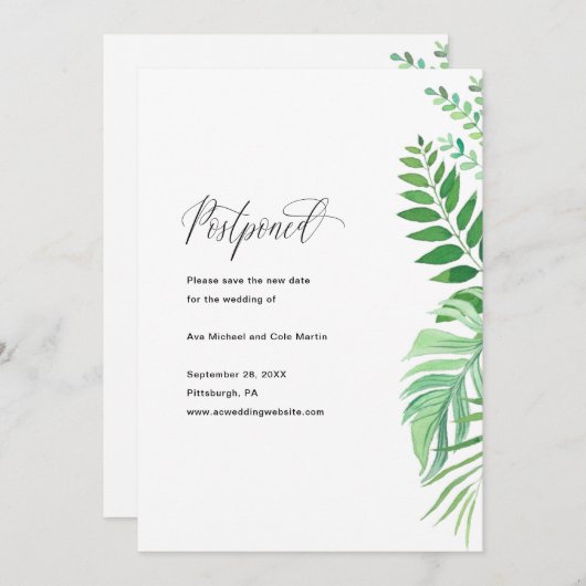 Eenvoudig Greenery Wedding Postponement kondiging Aankondiging (Voorkant / Achterkant)