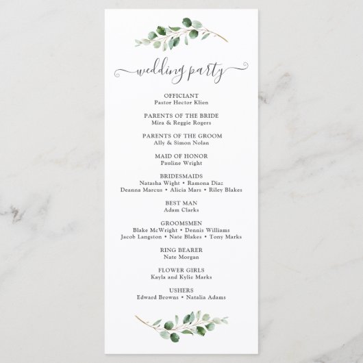 Eenvoudig Grieks Eucalyptus Wedding Programme Menu (Achterkant)