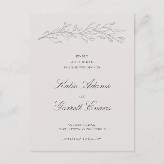 Eenvoudig grijs Elegant Bruiloft Save the Date Aankondigingskaart (Voorkant)