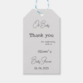 Eenvoudig grijs Elegant Kalligrafie Baby shower Cadeaulabel
