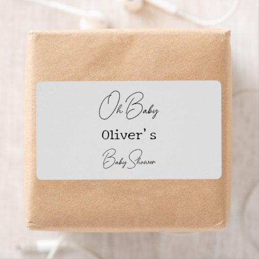 Eenvoudig grijs Elegant Kalligrafie Baby shower Etiket (Insitu)