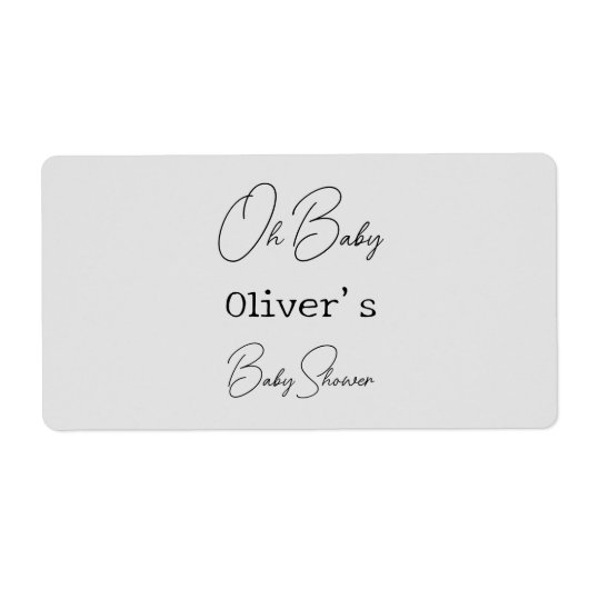 Eenvoudig grijs Elegant Kalligrafie Baby shower Etiket (Voorkant)