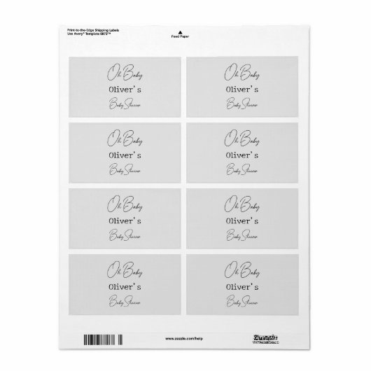 Eenvoudig grijs Elegant Kalligrafie Baby shower Etiket (Full Sheet)