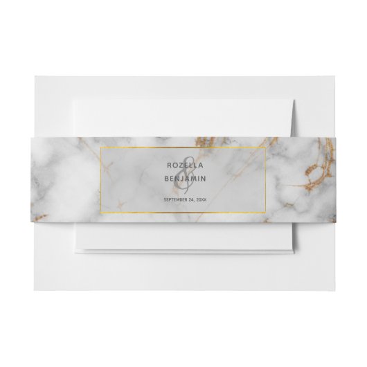 Eenvoudig grijs en goudmarmer Agate Elegant Uitnodigingen Wikkel (Voorkant Voorbeeld)