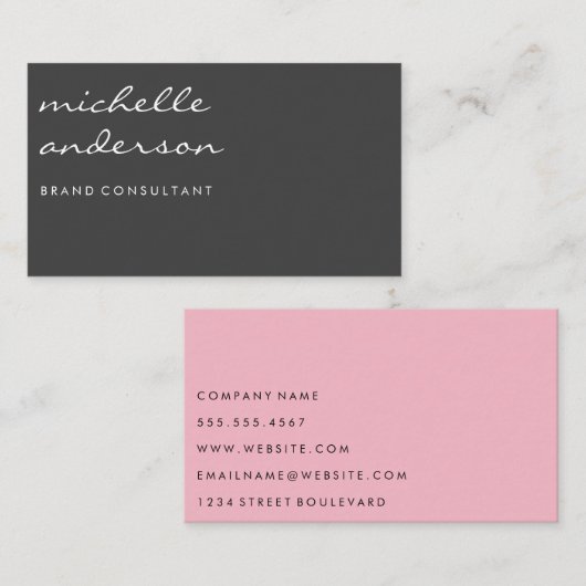 Eenvoudig grijs en roze met witte rand visitekaartje (Voorkant / Achterkant)