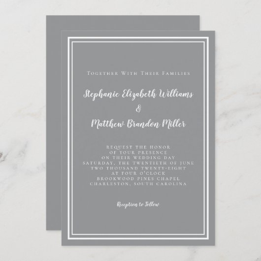 Eenvoudig grijs en wit bruiloft Modern Chic Minima Kaart (Voorkant / Achterkant)