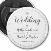 Eenvoudig, grijs en wit design, cadeau button flesopener