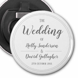 Eenvoudig, grijs en wit design, cadeau button flesopener