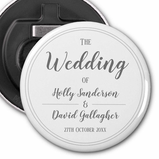 Eenvoudig, grijs en wit design, cadeau button flesopener