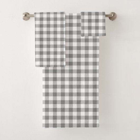 Eenvoudig grijs en wit gingham bad handdoek (Insitu)