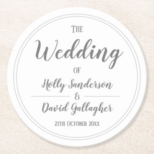 Eenvoudig, grijs en wit ontwerp ronde kartonnen onderzetter