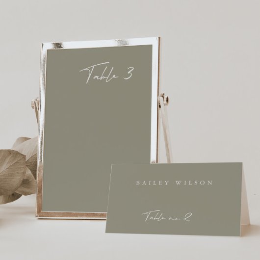 Eenvoudig Grijs Groen Modern Trouwtafelnummer Kaart