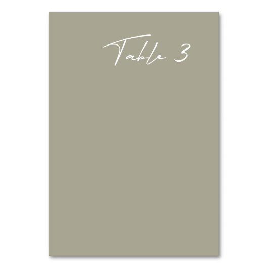 Eenvoudig Grijs Groen Modern Trouwtafelnummer Kaart (Voorkant)