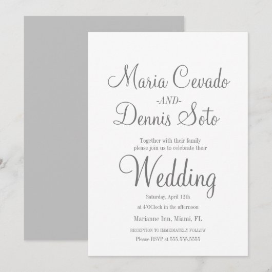 Eenvoudig grijs lettertype script huwelijk kaart (Voorkant / Achterkant)