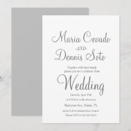 Eenvoudig grijs lettertype script huwelijk kaart