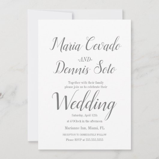 Eenvoudig grijs letterzetschrift kalligrafie bruil kaart (Voorkant)