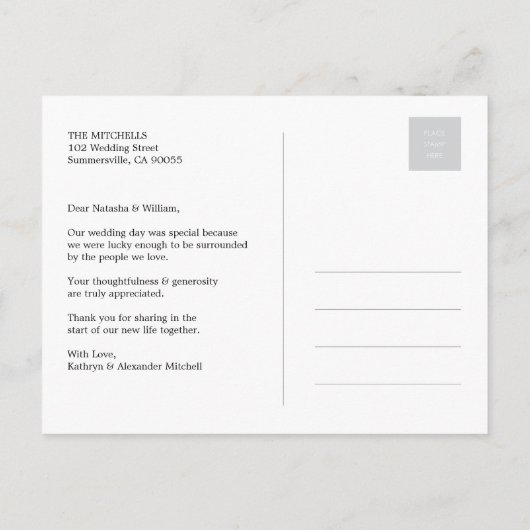 Eenvoudig grijs Lijst bruiloft Bedankt 2 Foto Briefkaart (Achterkant)