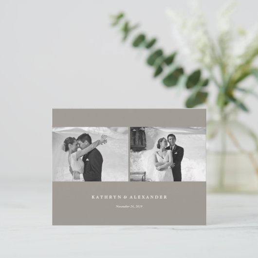Eenvoudig grijs Lijst bruiloft Bedankt 2 Foto Briefkaart