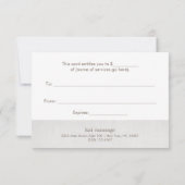 Eenvoudig grijs linnen (afbeelding) Cadeaubon (Achterkant)