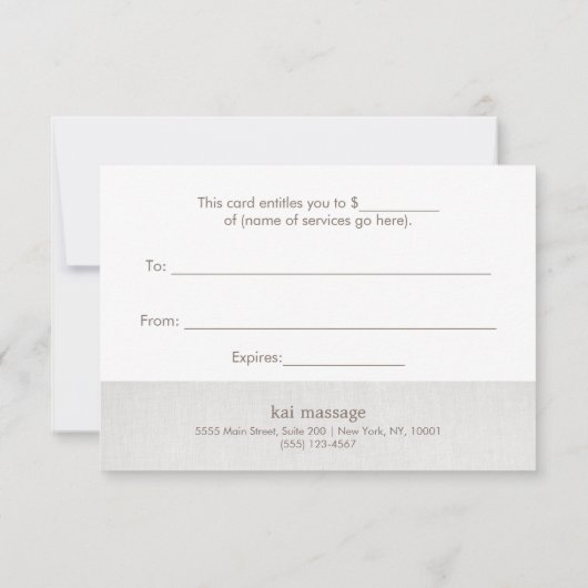 Eenvoudig grijs linnen (afbeelding) Cadeaubon (Achterkant)