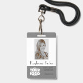 Eenvoudig Grijs Logo Barcode ID Pasfoto Afdeling Badge (Voorzijde met lanyard)