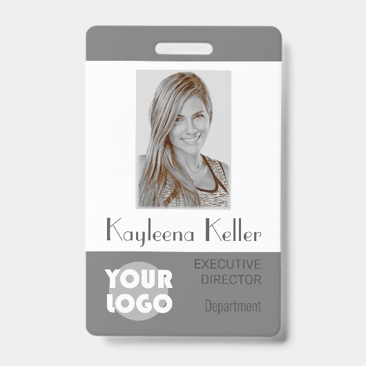 Eenvoudig Grijs Logo Barcode ID Pasfoto Afdeling Badge (Voorzijde)