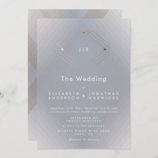 Eenvoudig grijs modern Geometric Gold Wedding Kaart (Voorkant / Achterkant)