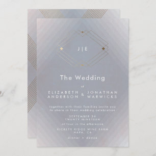 Eenvoudig grijs modern Geometric Gold Wedding Kaart