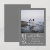 Eenvoudig grijs modern minimalistisch fotohuwelijk save the date (Voorkant / Achterkant)