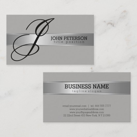 Eenvoudig grijs monochromatisch met zilveren stree visitekaartje (Voorkant / Achterkant)