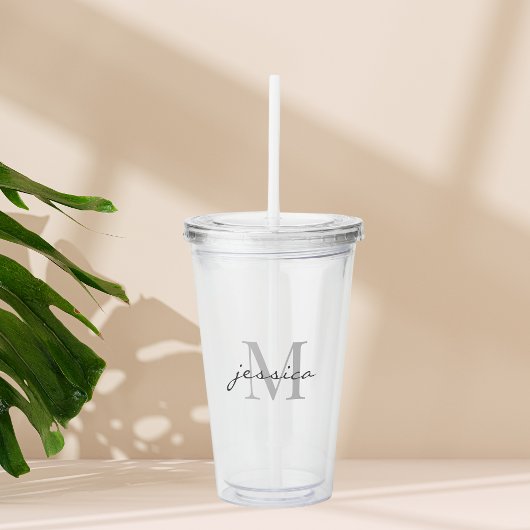 Eenvoudig grijs monogram acryl drinkbeker