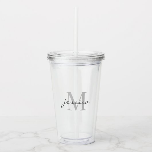 Eenvoudig grijs monogram acryl drinkbeker (Voorkant)
