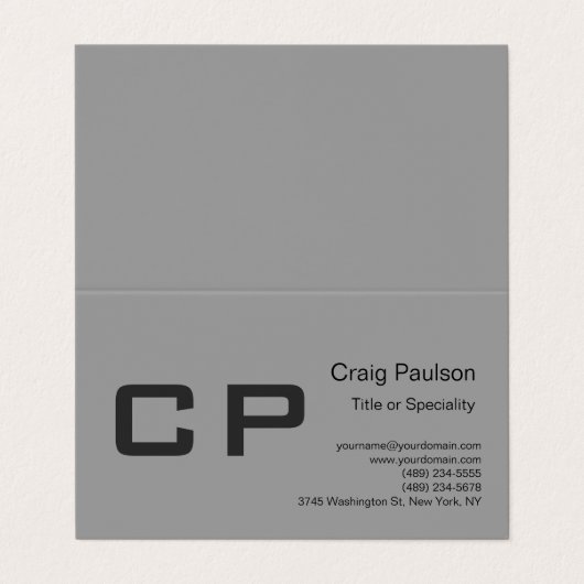 Eenvoudig grijs monogram modern Visitekaartje rein (Buitenkant ongevouwen)