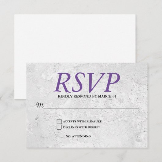 Eenvoudig grijs muur-huwelijk RSVP-reactie antwoor RSVP Kaartje (Voorkant / Achterkant)
