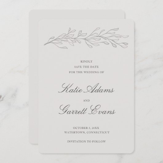 Eenvoudig grijs niet foto elegante bruiloft save the date (Voorkant / Achterkant)