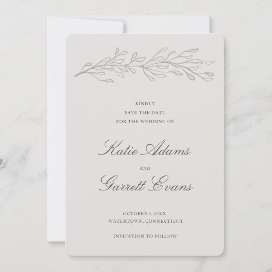 Eenvoudig grijs niet foto elegante bruiloft save the date (Voorkant)