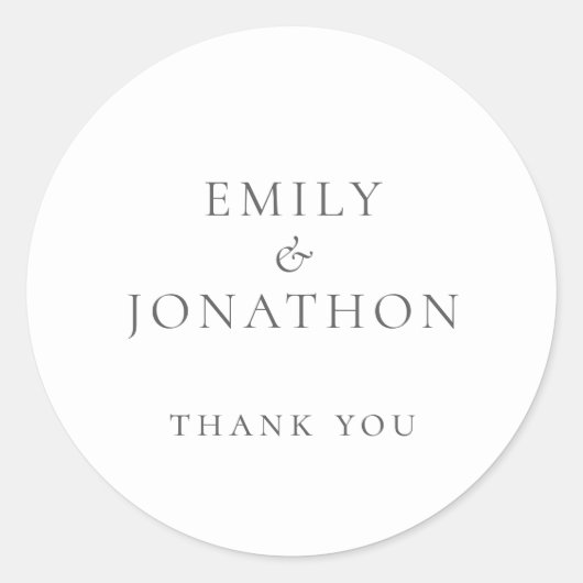 Eenvoudig grijs schrijven bruiloft bedankt ronde sticker (Voorkant)