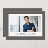 Eenvoudig grijs tweed lijst classic foto afstudere kaart (Voorkant / Achterkant)
