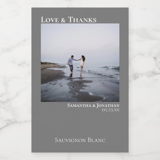Eenvoudig grijs weddenschap en Bedankt Afbeelding  Wijn Etiket (Enkel label)