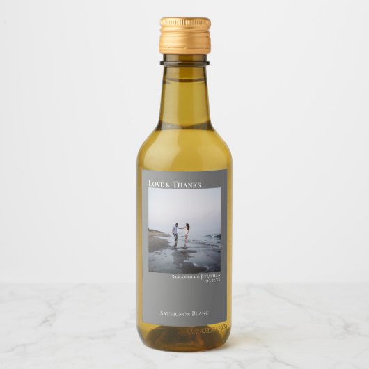 Eenvoudig grijs weddenschap en Bedankt Afbeelding  Wijn Etiket (Voorkant)