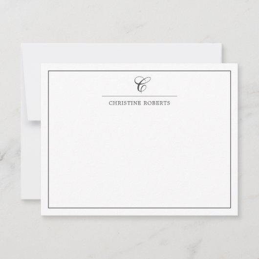 Eenvoudig grijs wit elegant Script-monogram Notitiekaartje (Voorkant)