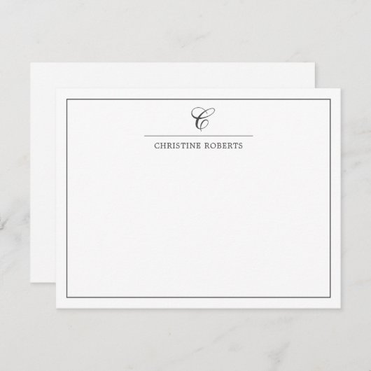 Eenvoudig grijs wit elegant Script-monogram Notitiekaartje (Voorkant / Achterkant)