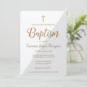 Eenvoudig Grijs Wit Goud Kruis Virtuele Doop Kaart (Staand voorkant)