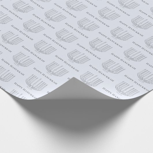Eenvoudig Grijs Wit Menorah Gelukkig Chanoeka Cadeaupapier (Hoek)