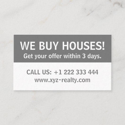 Eenvoudig grijs wit onroerend goed belegger visitekaartje (Voorkant)