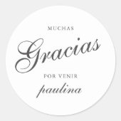 Eenvoudig Grijs Wit Quinceañera Gracias Script Naa Ronde Sticker (Voorkant)