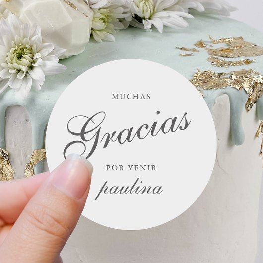 Eenvoudig Grijs Wit Quinceañera Gracias Script Naa Ronde Sticker