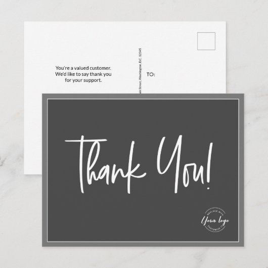 Eenvoudig Grijs Witte Bedrijf Aangepast Dank u Briefkaart (Voorkant / Achterkant)