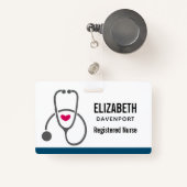 Eenvoudig grijs zenuwstethoscoop en hart badge (Voorkant met intrekbare)